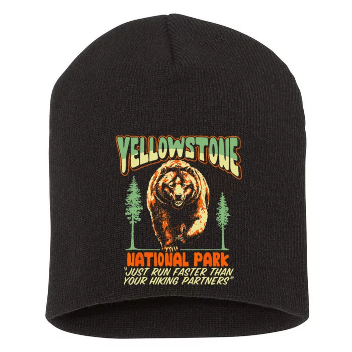 Funny Yellowstone Park Grizzly Bear Outrun Hiking Partners Short Acrylic Beanie