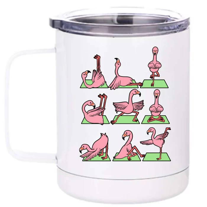 Flamingo Yoga Poses Meditation Namaste Spiritual Zen Gift Front & Back 12oz Stainless Steel Tumbler Cup