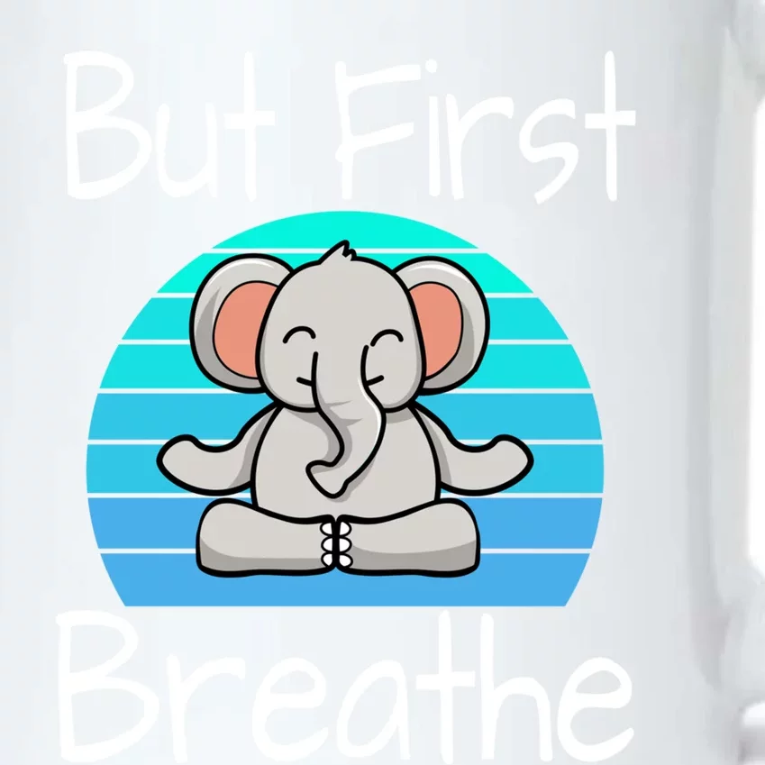 Funny Yoga Pose Elephant Sunset But First Breathe Relaxing Gift Black Color Changing Mug