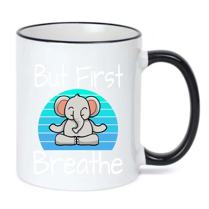 Funny Yoga Pose Elephant Sunset But First Breathe Relaxing Gift Black Color Changing Mug