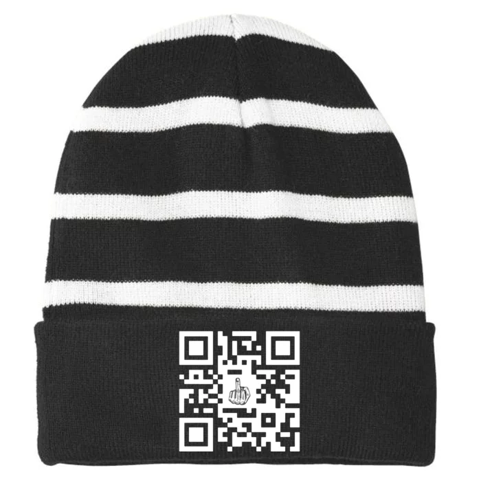 Fuck You Qr Code Striped Beanie with Solid Band