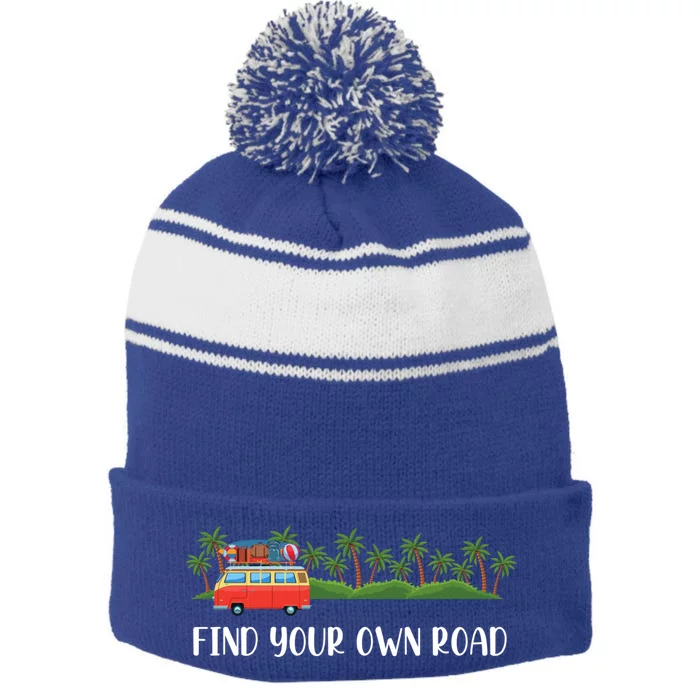 Find Your Road Roadtrip Casualwear Funky Rv Gift Idea Funny Gift Stripe Pom Pom Beanie