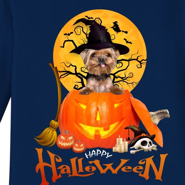 Funny YorKie Spooky Halloween Baby Long Sleeve Bodysuit