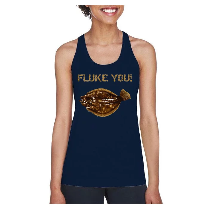 Fluke You! Summer Flounder Fishing Fluke Women's Racerback Tank