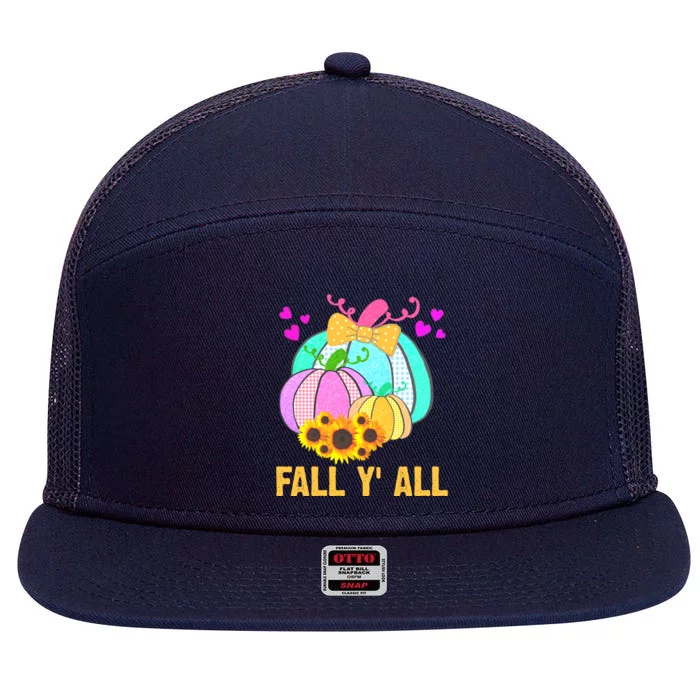 Fall Y'all Season Cute Gift For Her 7 Panel Mesh Trucker Snapback Hat