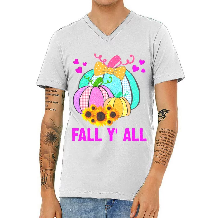 Fall Y'all Season Cute Gift For Her V-Neck T-Shirt