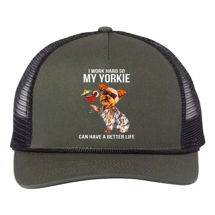 Funny Yorkshire Terrier Lover Gifts I Work Hard So My Yorkie Retro Rope Trucker Hat Cap