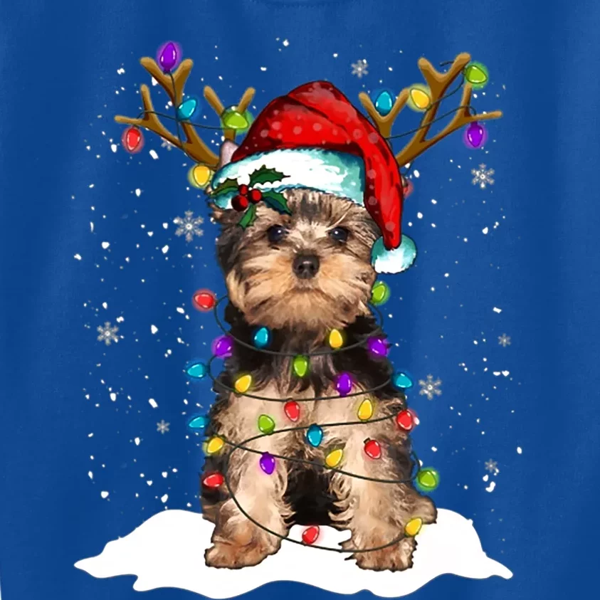 Funny Yorkshire Terrier Christmas Reindeer Horn Light Xmas Cute Gift Kids Sweatshirt