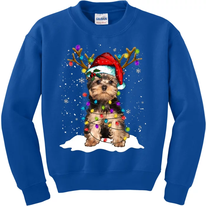 Funny Yorkshire Terrier Christmas Reindeer Horn Light Xmas Cute Gift Kids Sweatshirt