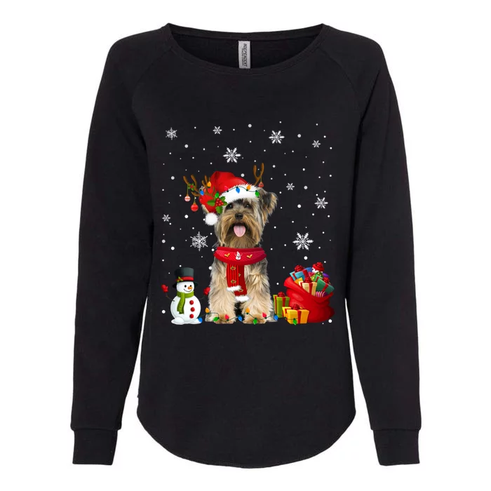 Funny Yorkshire Terrier Christmas Tree Lights Dog Puppy Funny Gift Womens California Wash Sweatshirt