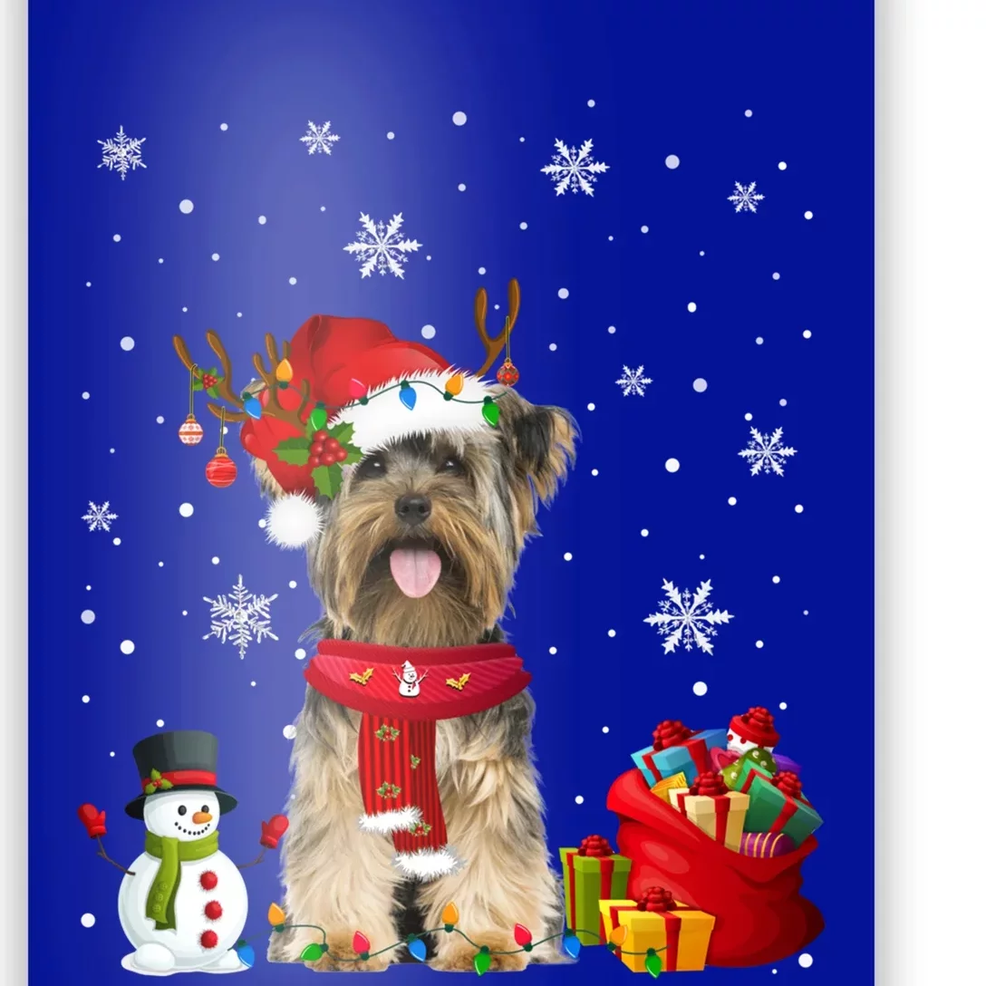 Funny Yorkshire Terrier Christmas Tree Lights Dog Puppy Funny Gift Poster