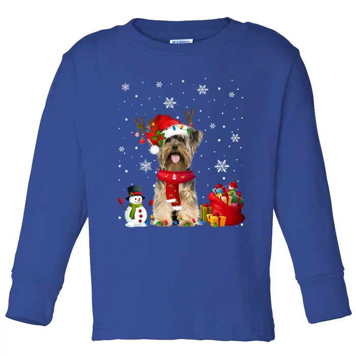 Funny Yorkshire Terrier Christmas Tree Lights Dog Puppy Funny Gift Toddler Long Sleeve Shirt