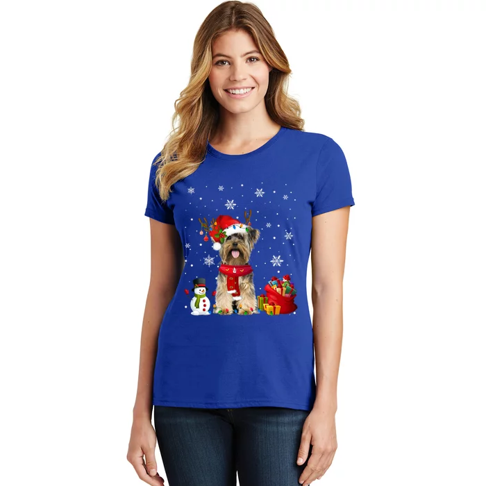 Funny Yorkshire Terrier Christmas Tree Lights Dog Puppy Funny Gift Women's T-Shirt