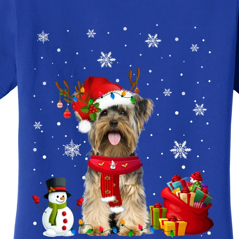 Funny Yorkshire Terrier Christmas Tree Lights Dog Puppy Funny Gift Women's T-Shirt