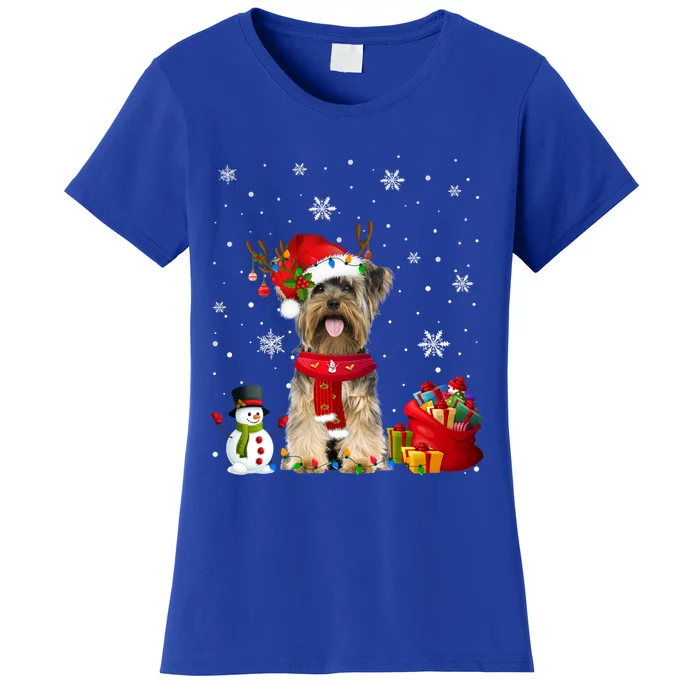 Funny Yorkshire Terrier Christmas Tree Lights Dog Puppy Funny Gift Women's T-Shirt