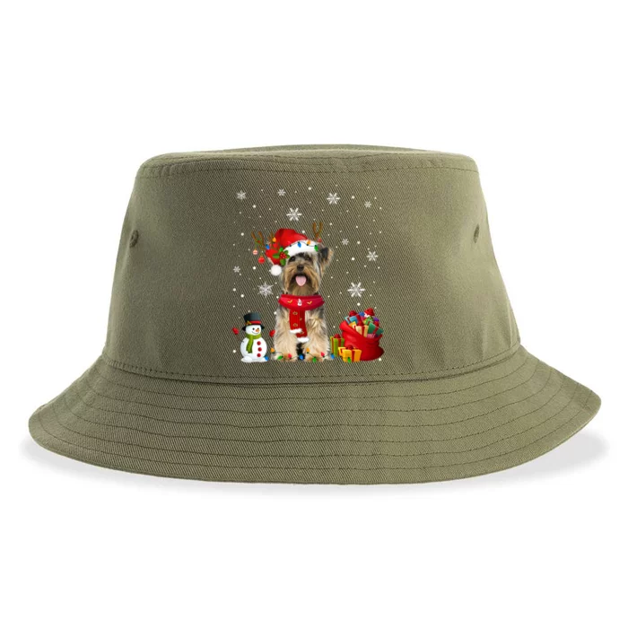 Funny Yorkshire Terrier Christmas Tree Lights Dog Puppy Funny Gift Sustainable Bucket Hat