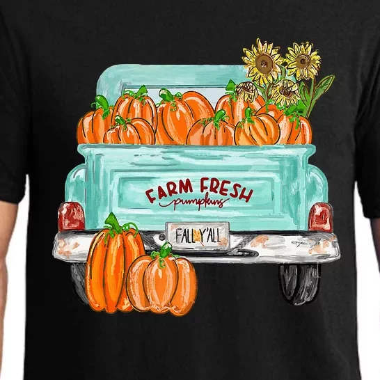 Fall Y'all Truck Pumpkin Sunflower Autumn Fall Thanksgiving Pajama Set