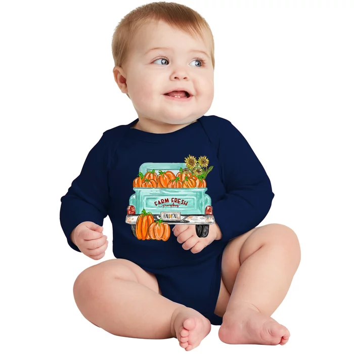 Fall Y'all Truck Pumpkin Sunflower Autumn Fall Thanksgiving Baby Long Sleeve Bodysuit