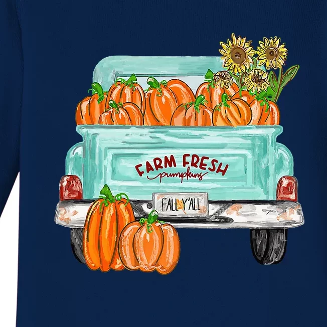 Fall Y'all Truck Pumpkin Sunflower Autumn Fall Thanksgiving Baby Long Sleeve Bodysuit