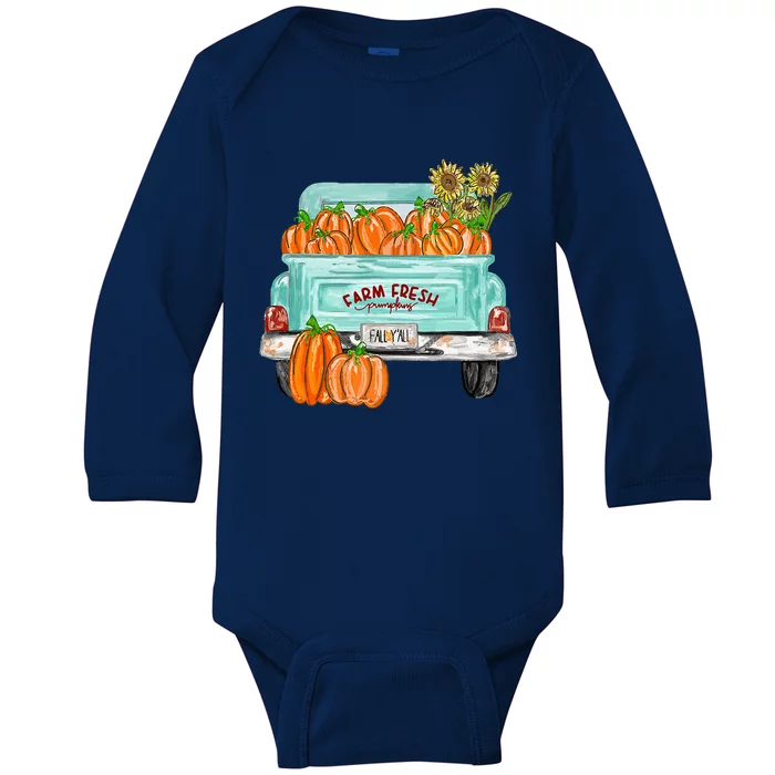 Fall Y'all Truck Pumpkin Sunflower Autumn Fall Thanksgiving Baby Long Sleeve Bodysuit