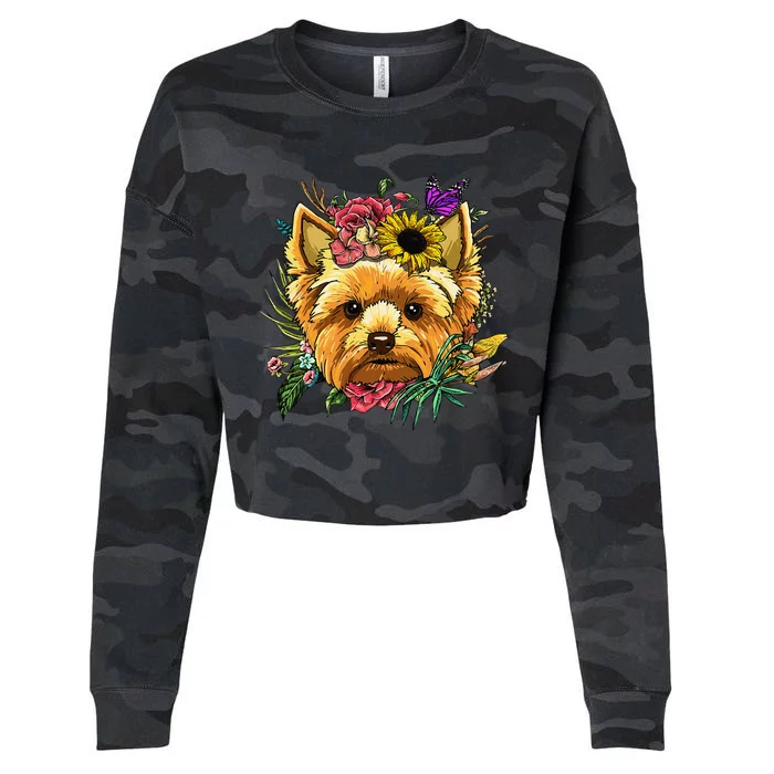 Floral Yorkshire Terrier Botanical Plant Flower Cropped Pullover Crew