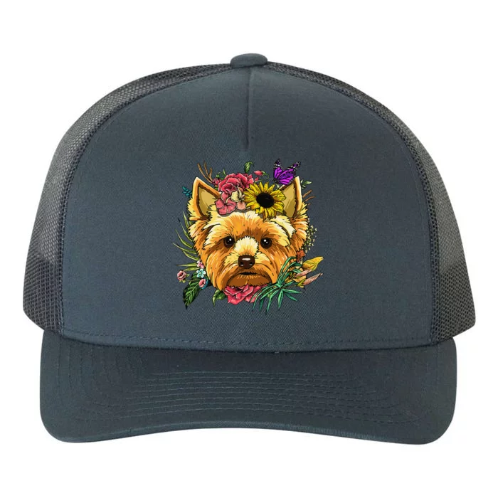 Floral Yorkshire Terrier Botanical Plant Flower Yupoong Adult 5-Panel Trucker Hat