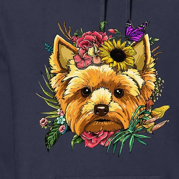 Floral Yorkshire Terrier Botanical Plant Flower Premium Hoodie