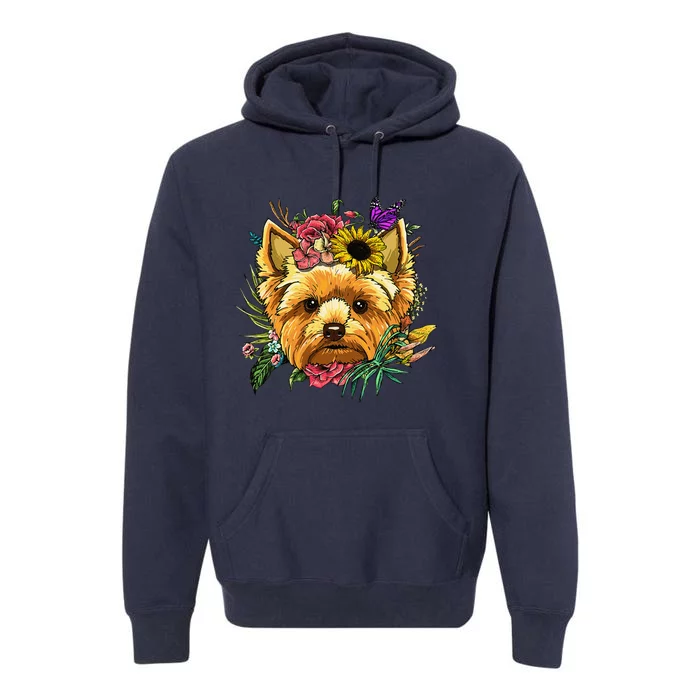 Floral Yorkshire Terrier Botanical Plant Flower Premium Hoodie