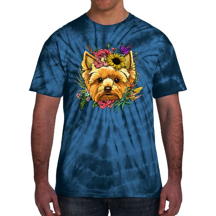 Floral Yorkshire Terrier Botanical Plant Flower Tie-Dye T-Shirt