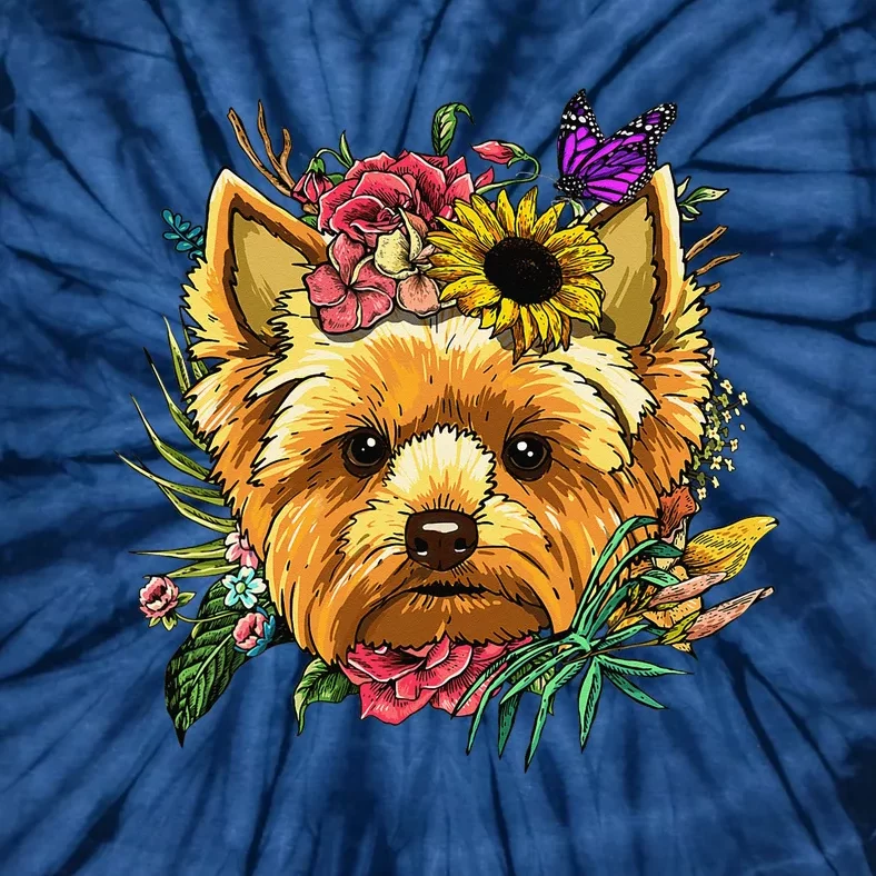 Floral Yorkshire Terrier Botanical Plant Flower Tie-Dye T-Shirt