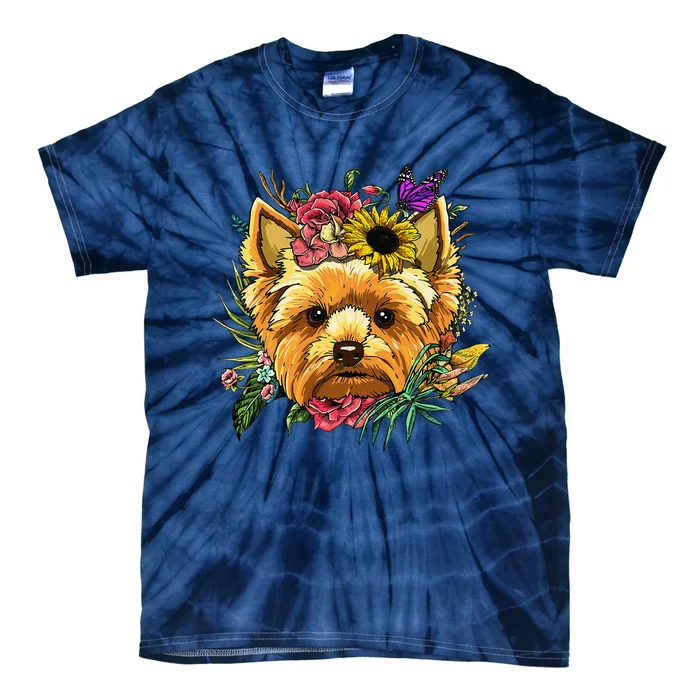 Floral Yorkshire Terrier Botanical Plant Flower Tie-Dye T-Shirt