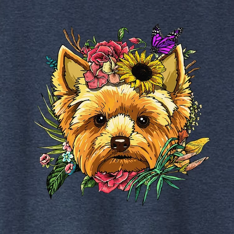 Floral Yorkshire Terrier Botanical Plant Flower Women's Crop Top Tee