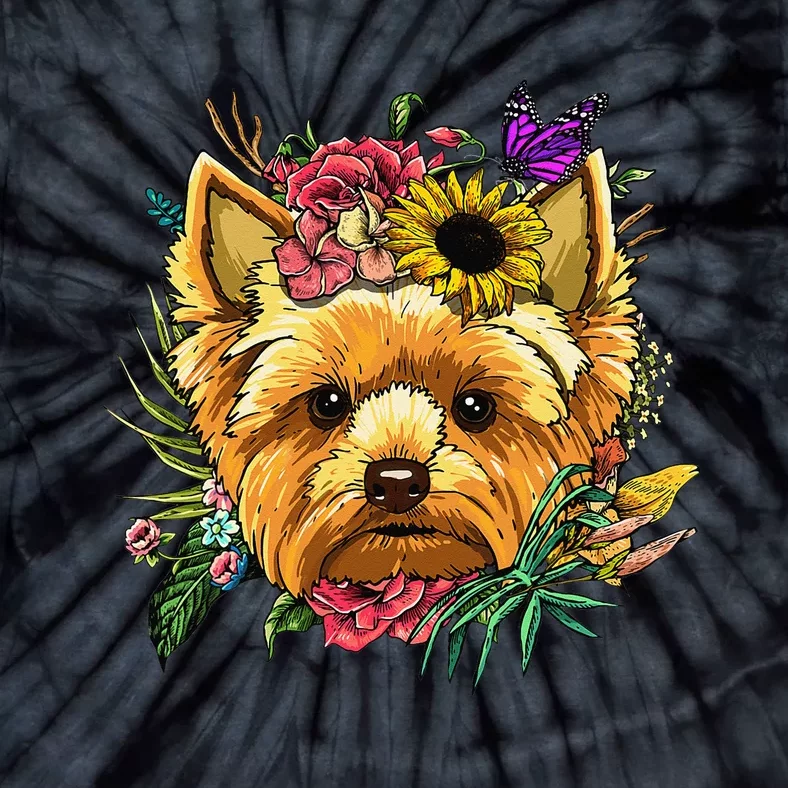 Floral Yorkshire Terrier Botanical Plant Flower Yorkie Lover Tie-Dye T-Shirt