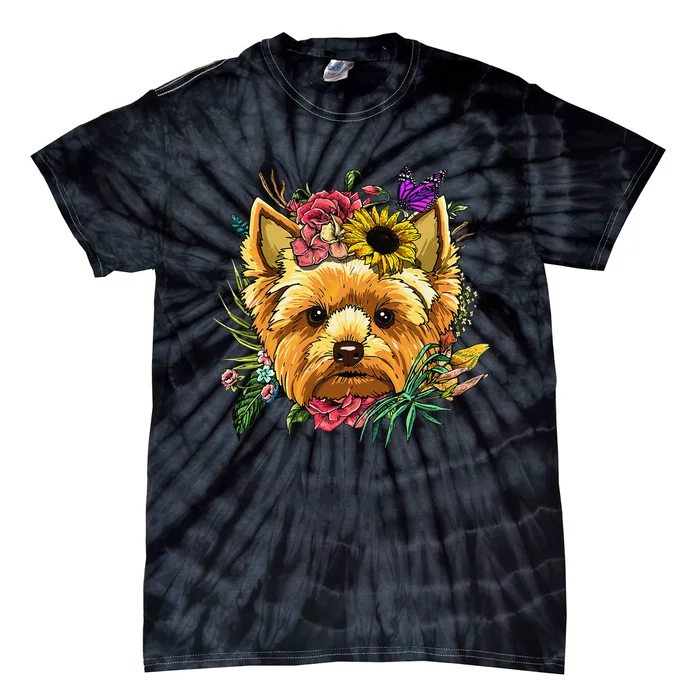 Floral Yorkshire Terrier Botanical Plant Flower Yorkie Lover Tie-Dye T-Shirt