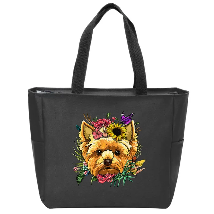 Floral Yorkshire Terrier Botanical Plant Flower Yorkie Lover Zip Tote Bag