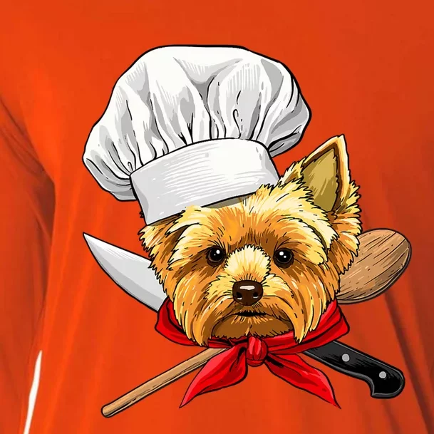 Funny Yorkshire Terrier Chef Dog Cooking And Baking Cooling Performance Long Sleeve Crew