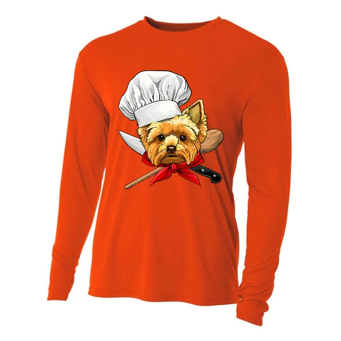 Funny Yorkshire Terrier Chef Dog Cooking And Baking Cooling Performance Long Sleeve Crew