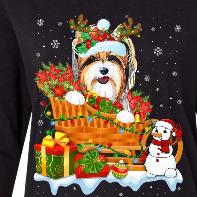 Funny Yorkshire Terrier Dog Cute Santa Sleigh Christmas Gift Womens Cotton Relaxed Long Sleeve T-Shirt