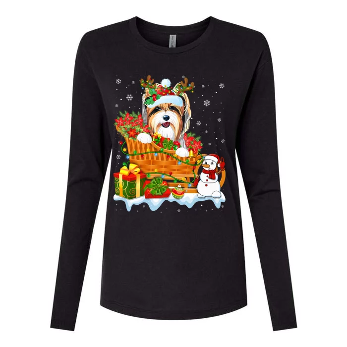 Funny Yorkshire Terrier Dog Cute Santa Sleigh Christmas Gift Womens Cotton Relaxed Long Sleeve T-Shirt