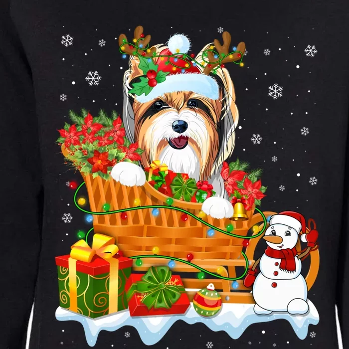 Funny Yorkshire Terrier Dog Cute Santa Sleigh Christmas Gift Womens California Wash Sweatshirt