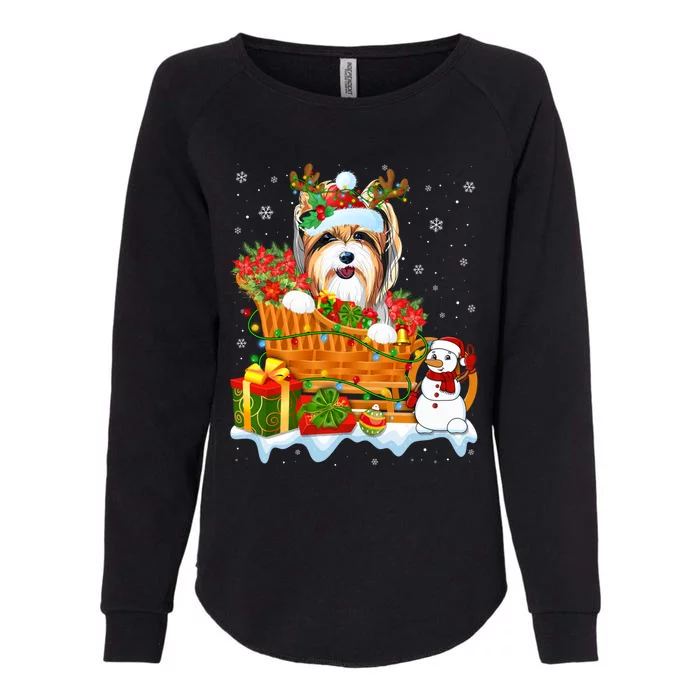 Funny Yorkshire Terrier Dog Cute Santa Sleigh Christmas Gift Womens California Wash Sweatshirt