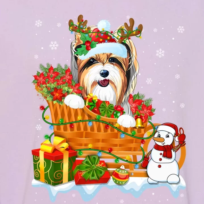 Funny Yorkshire Terrier Dog Cute Santa Sleigh Christmas Gift Garment-Dyed Sweatshirt