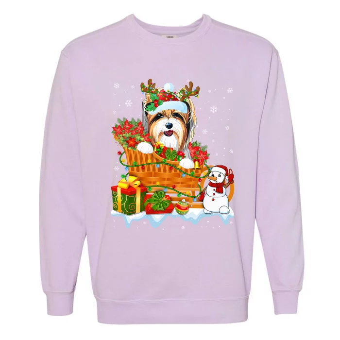 Funny Yorkshire Terrier Dog Cute Santa Sleigh Christmas Gift Garment-Dyed Sweatshirt