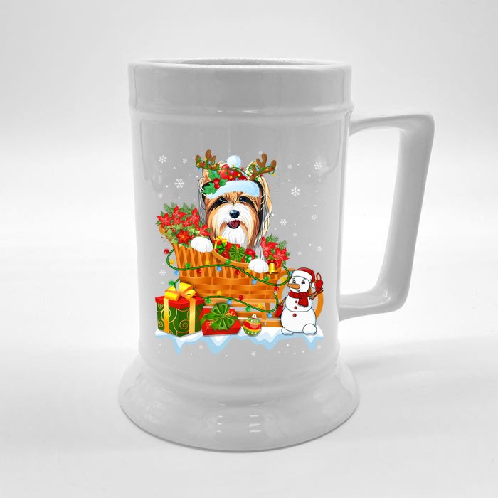 Funny Yorkshire Terrier Dog Cute Santa Sleigh Christmas Gift Front & Back Beer Stein