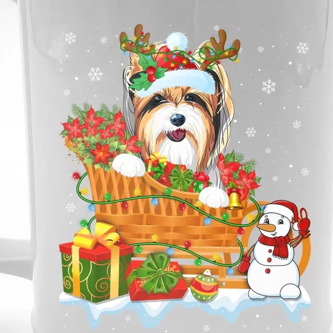 Funny Yorkshire Terrier Dog Cute Santa Sleigh Christmas Gift Front & Back Beer Stein