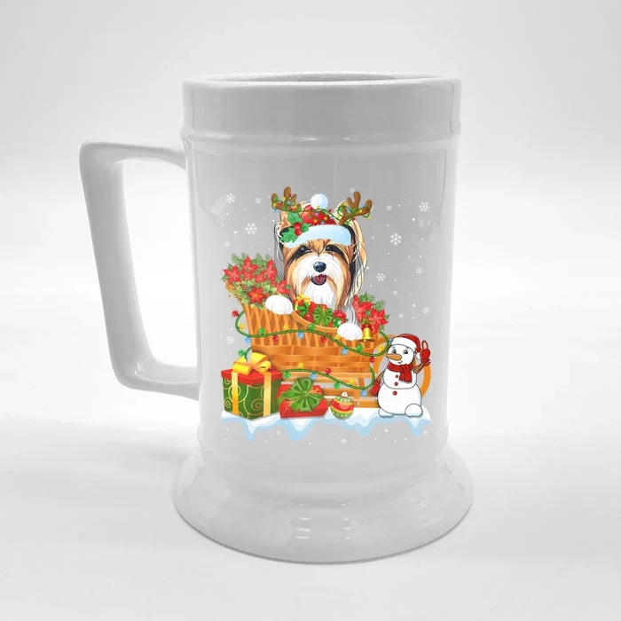 Funny Yorkshire Terrier Dog Cute Santa Sleigh Christmas Gift Front & Back Beer Stein