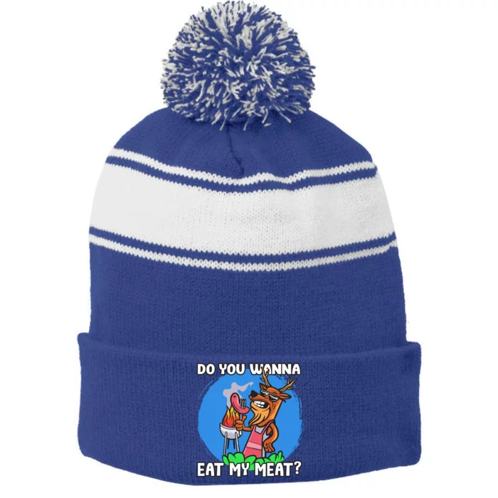 Funny You Want To Eat My Meats Master Griller Gift Stripe Pom Pom Beanie