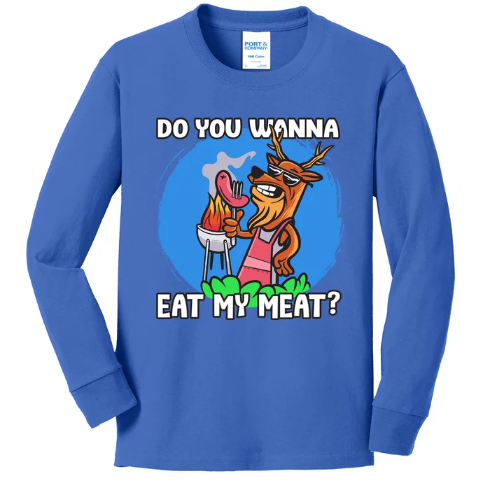 Funny You Want To Eat My Meats Master Griller Gift Kids Long Sleeve Shirt