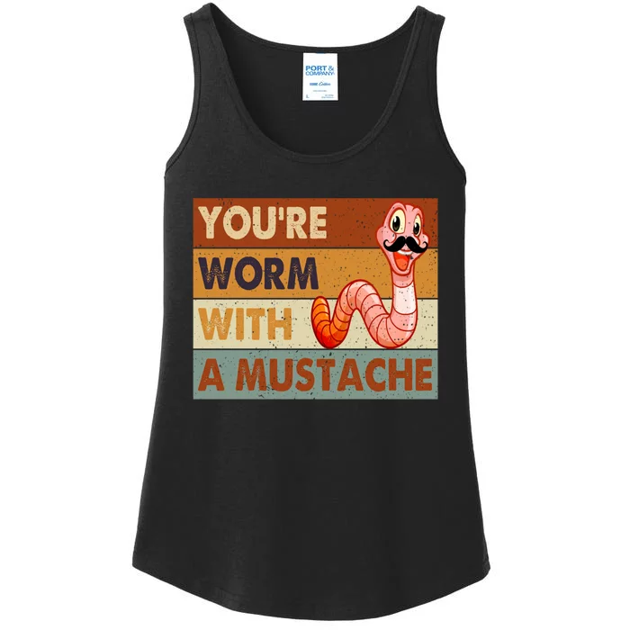 Funny Youre Worm With A Mustache Vintage Retro Mustache Ladies Essential Tank