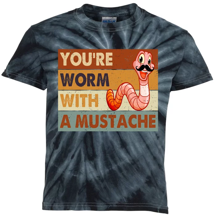 Funny Youre Worm With A Mustache Vintage Retro Mustache Kids Tie-Dye T-Shirt